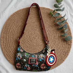 Marvel Loungefly Black Shoulder Bag with Captain America Design